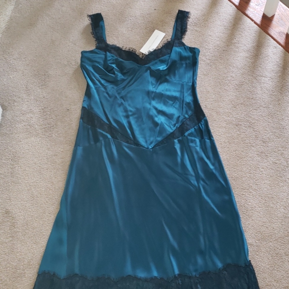 Diane Von Furstenburg DVF REAL SILK STRETCHY NWT Dark Teal SLIP DRESS